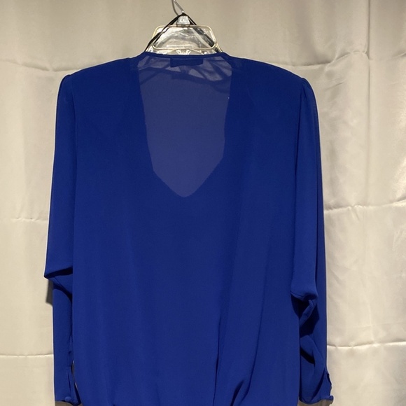 Vintage 80s Blue Crepe Batwing Fishtail Flapper Dynasty Gatsby Dress Bea… - Picture 8 of 10